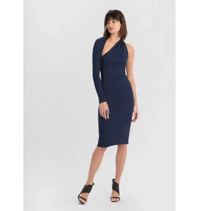 NWT Marcella Manhattan One Shoulder Midi Dress in Navy Blue and Size Small